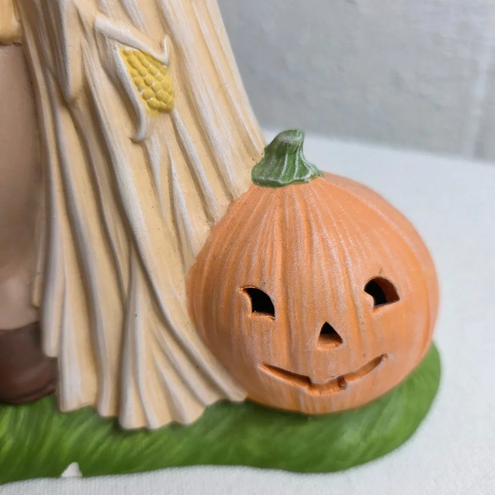 Vintage Ceramic Scarecrow Figurine Fall Harvest Halloween Decor Jack-O-Lantern